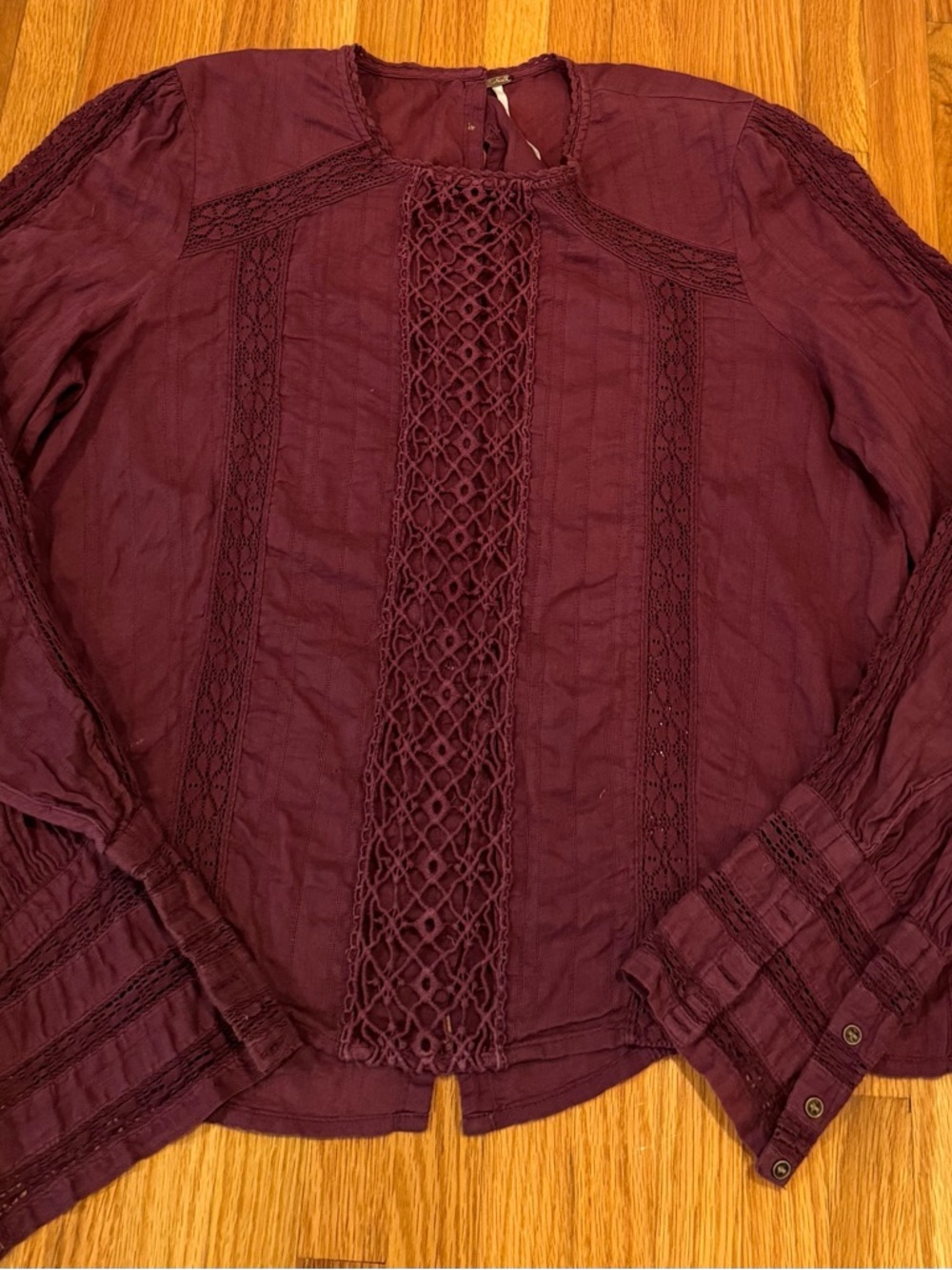 Free People Women’s Lace-Trim Long Sleeve Blouse - Deep Plum